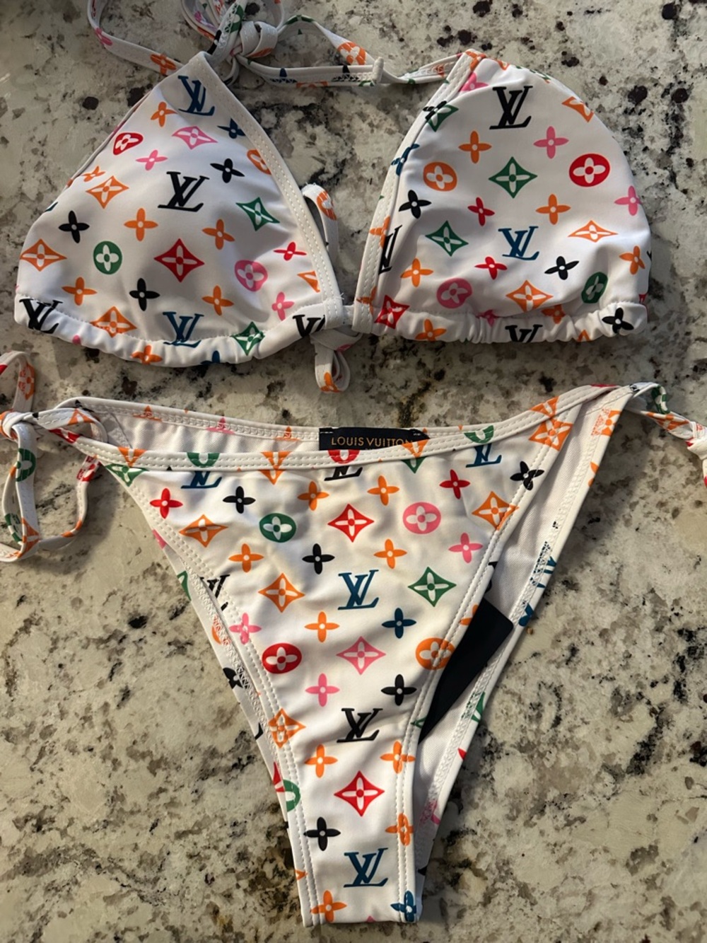 Louis Vuitton White Multicolor Monogram Bikini Set